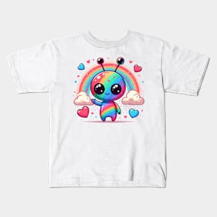 Cute colorful alien with love hearts Kids T-Shirt